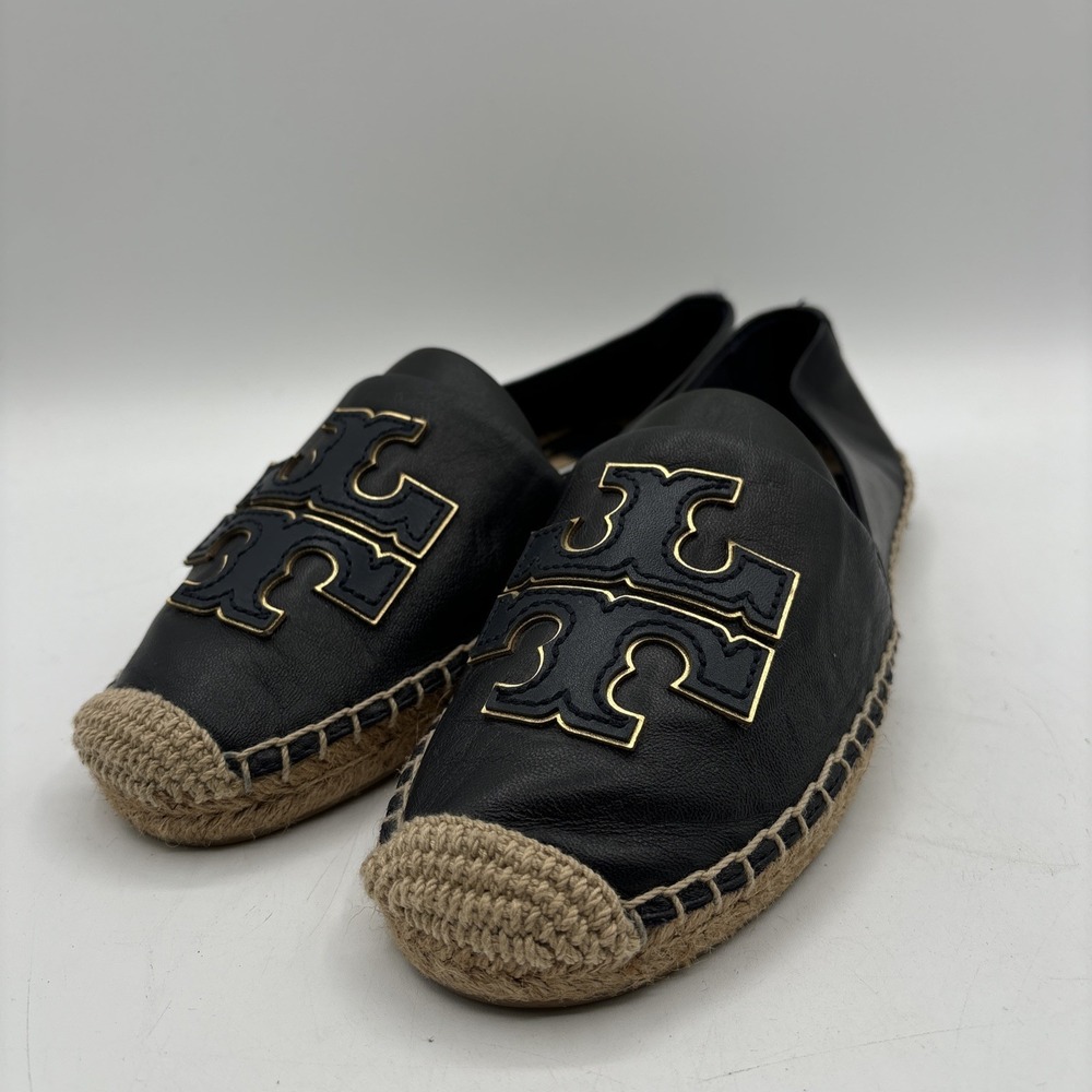 Tory Burch Ines Espadrille Women's 7 Navy Blue Leather Loafer Flats Resort Chic